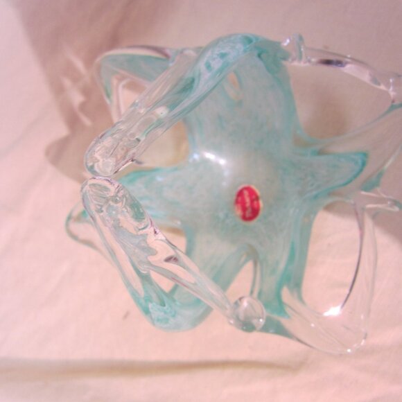 VTG MURANO MADE IN ITALY GLASS ART BASKET BLUE SWIRL - Picture 5 of 8